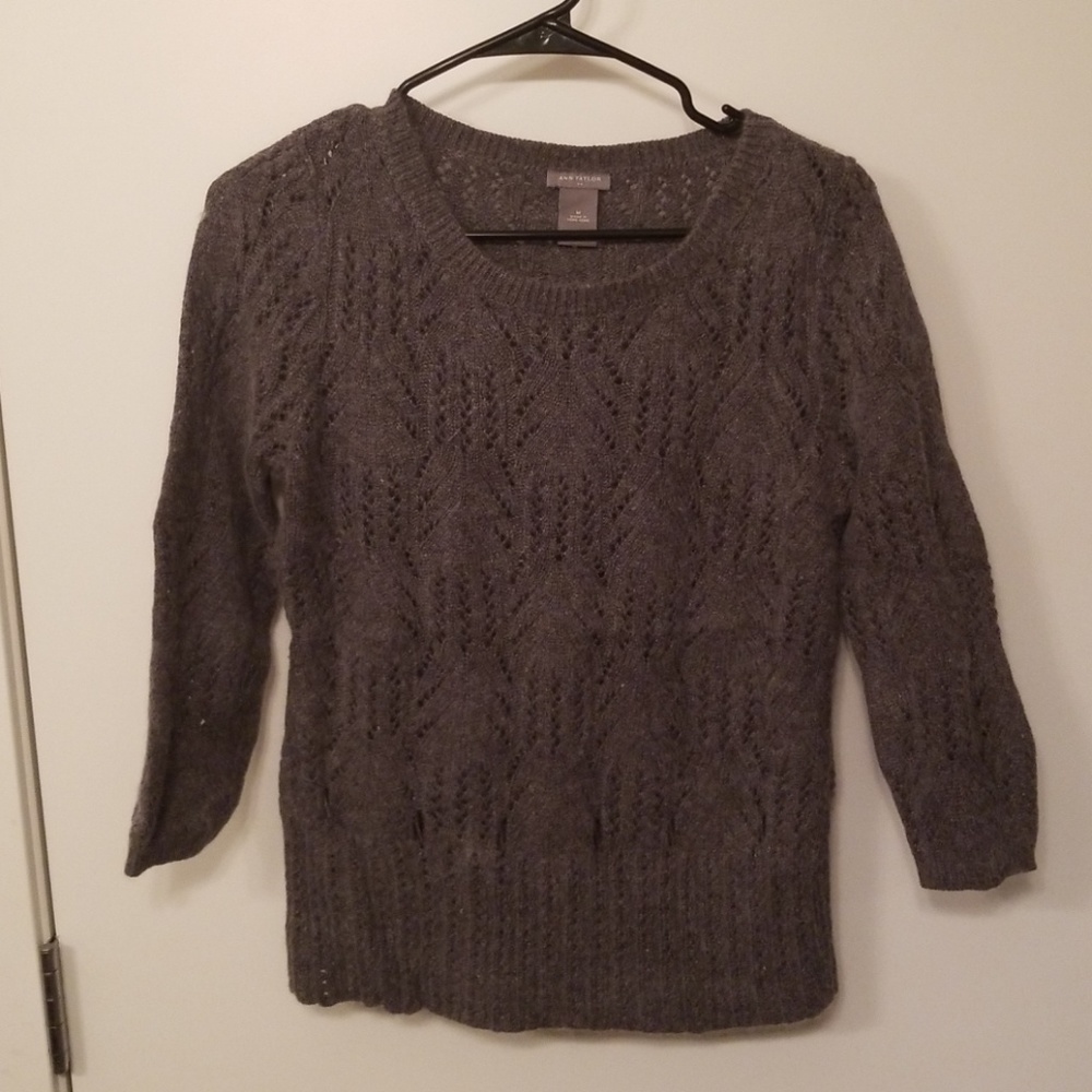 Exquisite Anne Taylor Soft Sweater Gray3/4 Sleeve